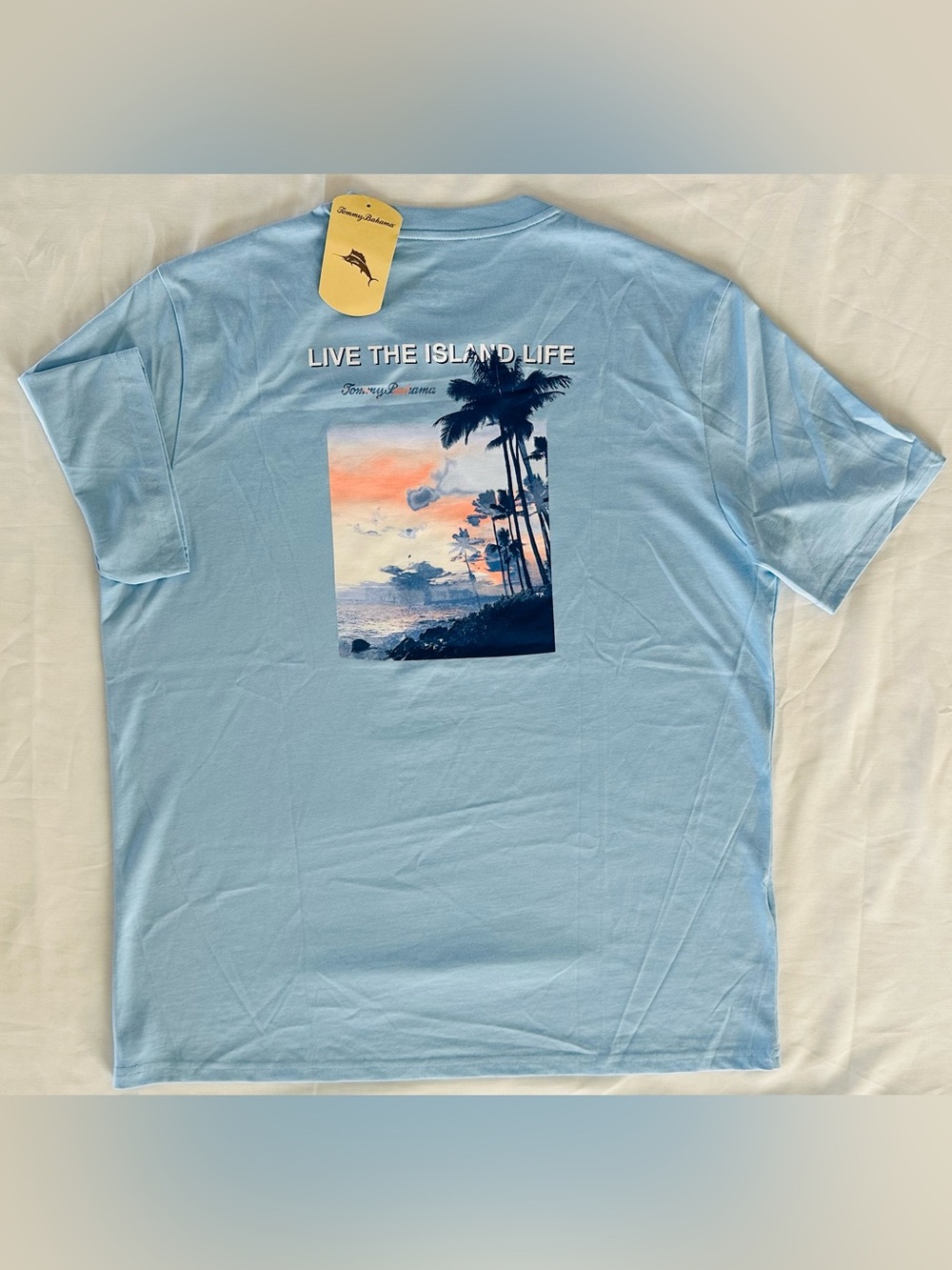 Tommy Bahama men’s LIVE THE ISLAND LIFE Chambray Blue T-shirt Size L